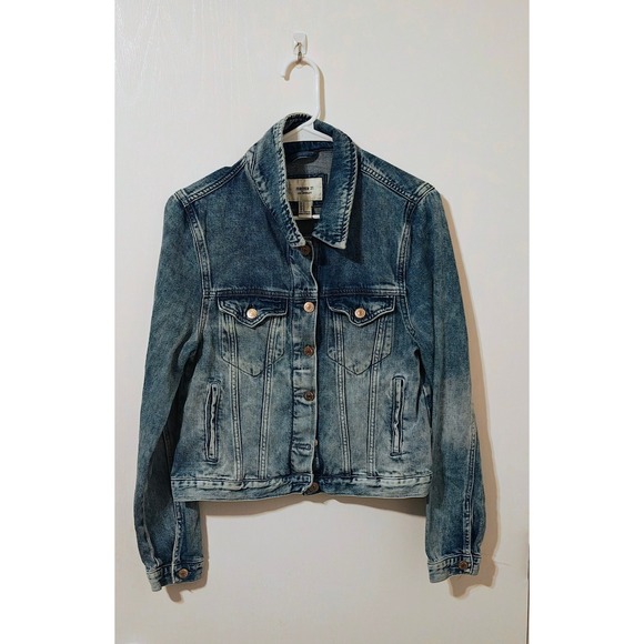Forever 21 Denim Jacket Cropped Acid Wash Jean Jacket - Picture 2 of 6